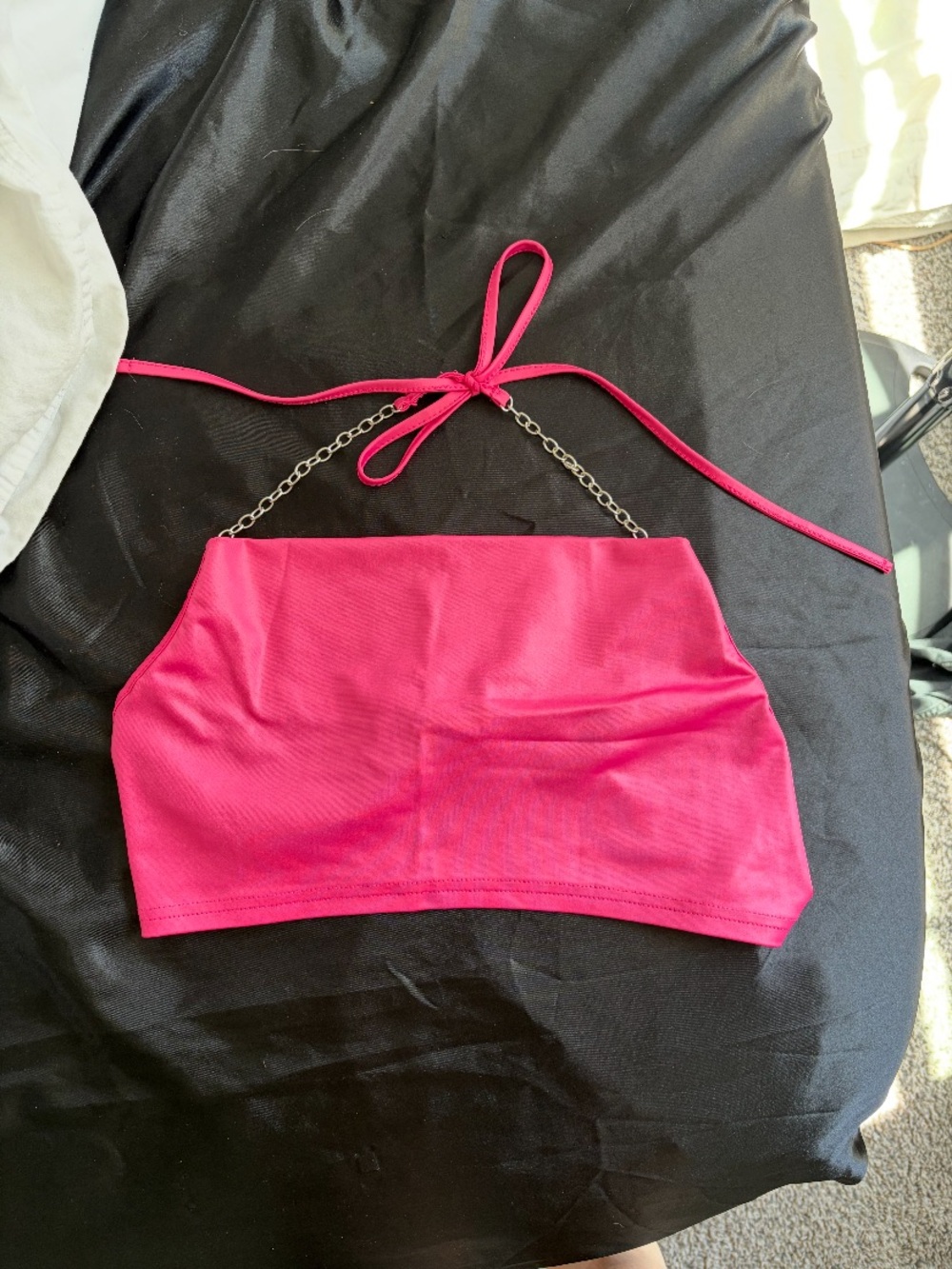Women’s Pink Silver Chain Halter Tube Top